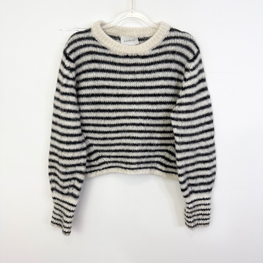 Eleven Six Striped Alpaca Merino Wool Sweater Black Ivory Size M